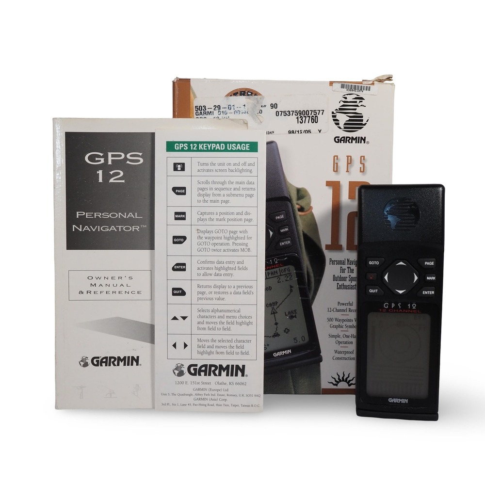 Garmin GPS 12 Personal Navigator 12 Channel Handheld GPS Vintage Box Manual